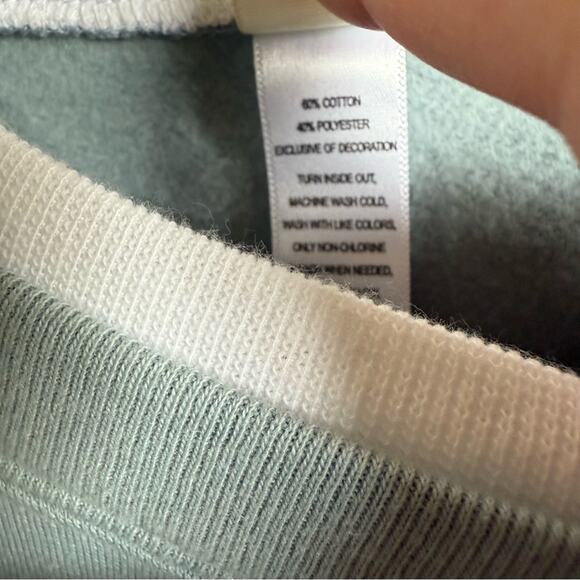 Green & White Crewneck Sweatshirt with Ribbed Trim Cat Appliqué Granny Womens L - Picture 7 of 7